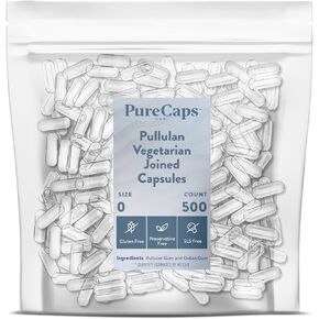 PureCaps USA - Empty Vegetarian Vegan Pullulan Pill Capsules Size 0, 100 Empty Joined Pullulan Pills, Clear, Non-GMO Certified, SLS Free, Gluten Free, Preservative Free Pill Capsules Empty in Kuwait