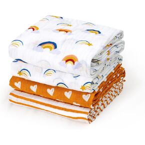 david's kids 4 Pack Baby Muslin Swaddle Blankets, 100% Cotton Swaddling Blankets Wrap for Boys Girls, Ultra Soft Breathable Receiving Blanket, New Born Essentials,Clouds