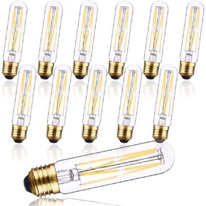 Candelabra Led Light Bulbs T10 Tubular Edison LED Filament Bulb 8W E26 Daylight White 5000K,Clear Glass,960LM,6 Pack