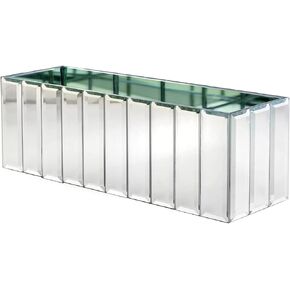 Serene Spaces Living Low Gatsby Mirror Strip Vase – Great Gatsby Inspired Luxe Glass Vase with Bevel Edged Mirror Strips, Use for Home Décor, Event Centerpieces and Much More, 12" L x 4" W x 4" H