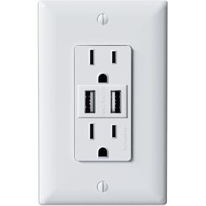 ECHOGEAR USB Outlet 2-Pack - 3.1 مخرج طاقة USB مزدوج مع 2X منافذ تيار متردد و2X منافذ USB-A - سهلة التركيب تتضمن 2X لوحات حائط وأجهزة ومآخذ 2X - مجموعة من 2، أبيض in Kuwait