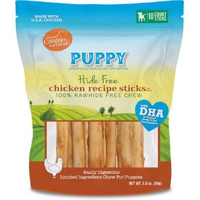 Canine Naturals Puppy Chicken and Rice Chew - Rawhide Free Puppy Treats - Made with USA Chicken - All-Natural & Easily Digestible - 10 Pack of 5-Inch Sticks for Puppies