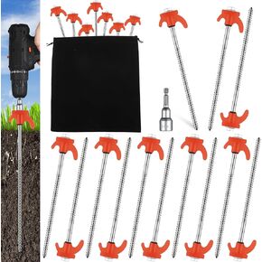 Yaocom Ground Anchors Screw in 8 Inch Tent Stakes Heavy Duty Metal Stakes Threaded Hex Head Driver Tent for Camping Garden Inflatable Decoration(Black, 20 Pcs)