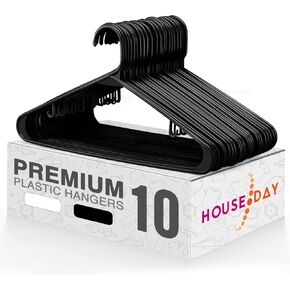 HOUSE DAY Durable Black Plastic Hangers Light-Weight with Hooks 60 Pack are Perfect Use in Any Closet For Space Saving And Everyday Use