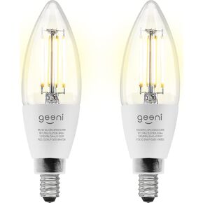 Geeni LUX Edison B11 Filament WiFi LED Smart Bulb, B11 Candelabra, 4W, E12 Base, Dimmable, White Light, Compatible with Amazon Alexa & Google Home - No Hub Required- 4 Pack