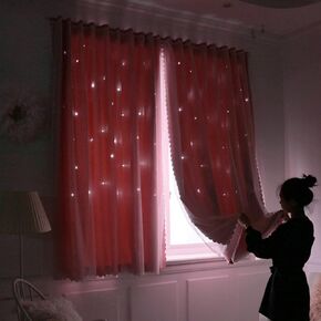 Star Blackout Curtain Cute Dormitory Room Lightproof Curtain College Home Window Shading Curtains Privacy Cloth Breathable Windproof Dustproof Bedroom Blackout Curtain Girl Women Birthday Xmas Gift