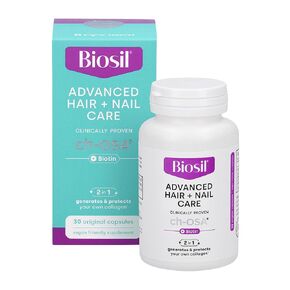 Biosil Advanced Hair + Nail Care - 60 Capsules - Grow, Strengthen & Thicken Hair and Nails - with Patented ch-OSA & Biotin - 60 Servings