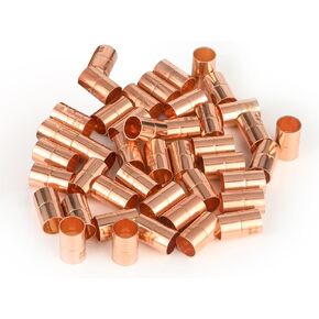 50-PACK GUOFIS 1/2Inch C x 1/2Inch C Copper Coupling with Stop, LF Short Radius Fittings Coupler with Sweat Solder Connection for Residential, Commercial