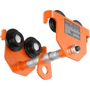 VEVOR 2T-K Manual 4400 lbs/2 Ton Load Capacity, Push Trolley with Dual Wheels, Adjustable Flange Width 2.5" to 8", Heavy Duty Alloy Steel Garage Hoist for Straight Curved I Beam, Orange