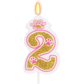 Number 4 Pink Dog Paw Birthday Candles - 4th Birthday Cake Topper for Boy Girl Birthday Decoration, Cartoon Themed Party Supplies