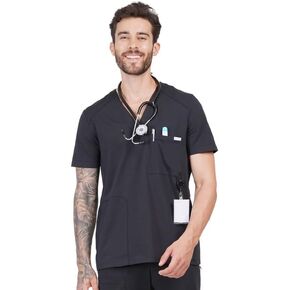 Scrub Tops for Men V Neck, Relaxed Fit with 3 Pockets, Cotton Lycra Professional Knitted Medical/Health Care Uniform