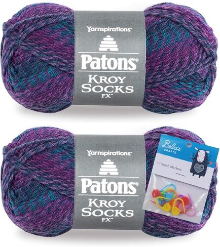حزمة من قطعتين من جوارب Patons Kroy Socks FX Yarn مع أقلام تحديد الغرز من Bella's Crafts (ألوان صدفية) in Kuwait