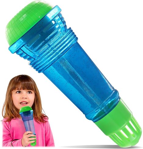 Novelty Place Echo Mic للأطفال والأطفال الصغار - ميكروفون كاريوكي سحري بدون بطارية لتضخيم الصوت لعبة ريترو للغناء والكلام والعلاج بالتواصل - 10 بوصة (أزرق وأخضر) in Kuwait