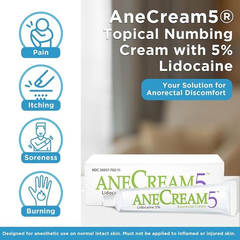 AneCream5-5% Lidocaine Numbing Cream Maximum OTC Strength, Medical Grade, Topical Anesthetic Pain Numbing Cream 15-Gram Tube, Local and Anorectal Uses, Hemorrhoid Treatment in Saudi Arabia