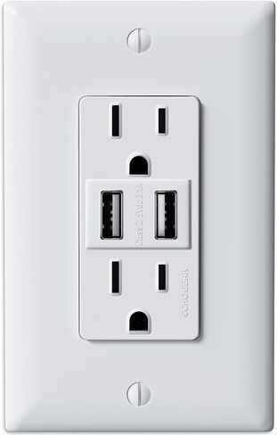 ECHOGEAR USB Outlet 2-Pack - 3.1 مخرج طاقة USB مزدوج مع 2X منافذ تيار متردد و2X منافذ USB-A - سهلة التركيب تتضمن 2X لوحات حائط وأجهزة ومآخذ 2X - مجموعة من 2، أبيض in Kuwait