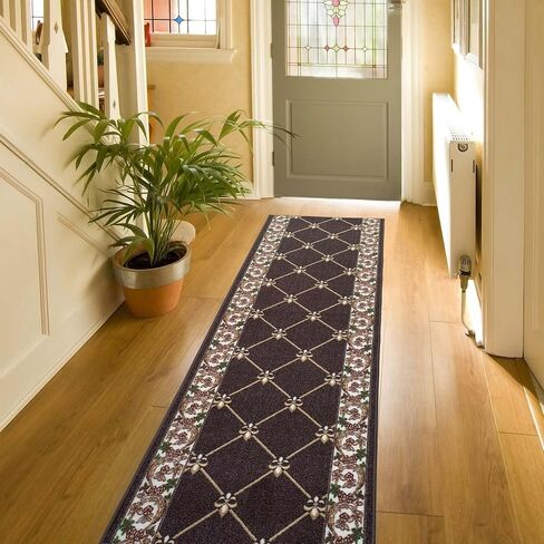 Custom Size Fleur De Lis French Design Blue Color Rubber Backed Non-Slip Hallway Stair Runner Rug Carpet 31 Inch Wide by Your Length 31in x 5ft in Saudi Arabia