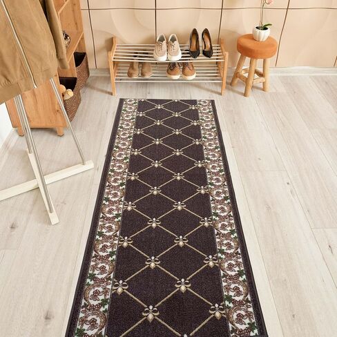 Custom Size Fleur De Lis French Design Blue Color Rubber Backed Non-Slip Hallway Stair Runner Rug Carpet 31 Inch Wide by Your Length 31in x 5ft in Saudi Arabia