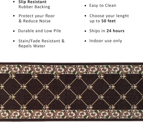 Custom Size Fleur De Lis French Design Blue Color Rubber Backed Non-Slip Hallway Stair Runner Rug Carpet 31 Inch Wide by Your Length 31in x 5ft in Saudi Arabia