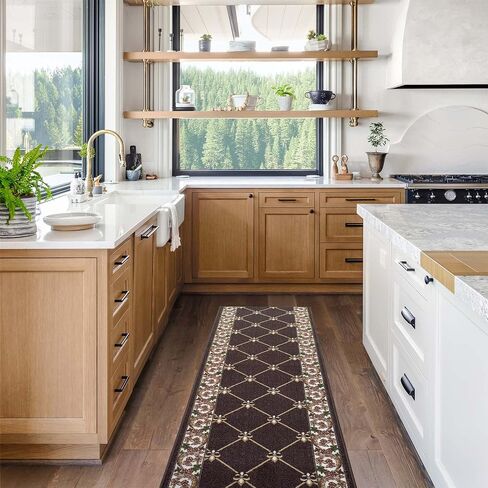 Custom Size Fleur De Lis French Design Blue Color Rubber Backed Non-Slip Hallway Stair Runner Rug Carpet 31 Inch Wide by Your Length 31in x 5ft in Saudi Arabia