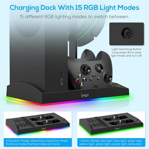 Upgraded RGB Cooling Fan Charging Station for Xbox Series S Console & Controller,Dual Charger Dock and Cooler System Stand with 15 Colorful Light Modes Accessories with 2*1400mAH Rechargeable Battery in Saudi Arabia