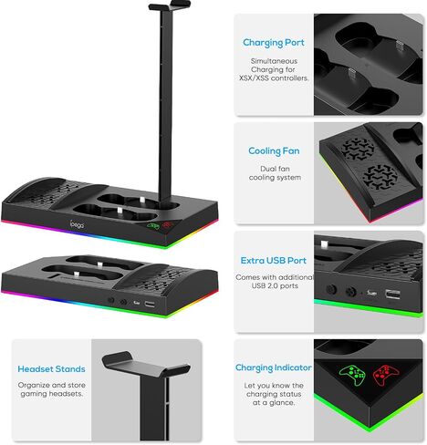 Upgraded RGB Cooling Fan Charging Station for Xbox Series S Console & Controller,Dual Charger Dock and Cooler System Stand with 15 Colorful Light Modes Accessories with 2*1400mAH Rechargeable Battery in Saudi Arabia