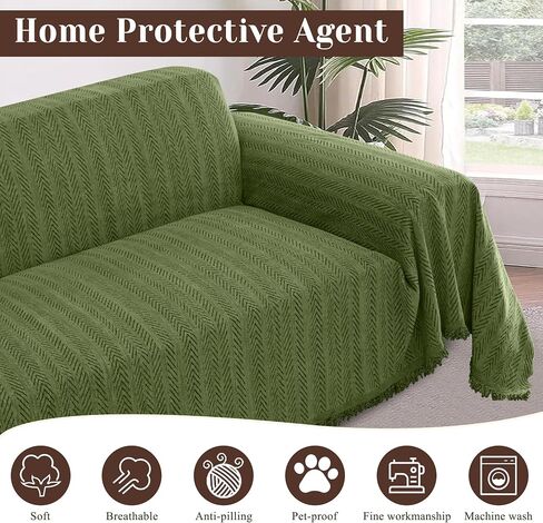 ALIECOM Boho غطاء أريكة بطانية أغطية أريكة لـ 3 وسائد أريكة من الشنيل أغطية أريكة ناعمة مع شرابة أغطية أريكة مقسمة للحيوانات الأليفة والكلاب حامي أثاث قابل للغسل (رمادي فاتح، 91 × 142 بوصة) in Saudi Arabia