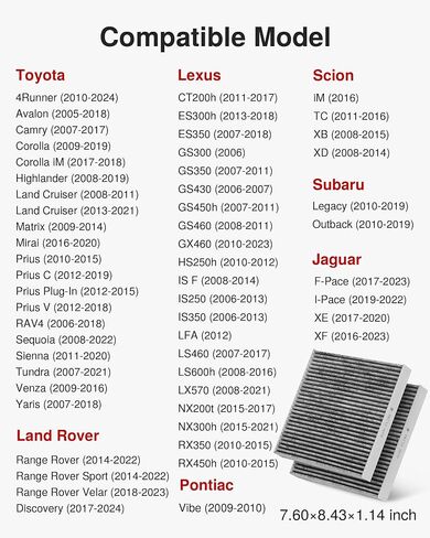 Puroma Cabin Air Filter with Activated Carbon, Replacement for CP285, CF10285, Toyota, Lexus, Scion (1 pc) in Saudi Arabia