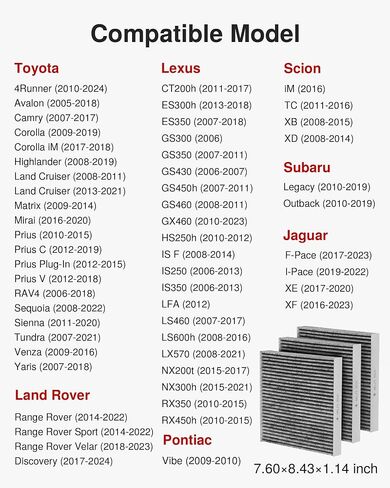 Puroma Cabin Air Filter with Activated Carbon, Replacement for CP285, CF10285, Toyota, Lexus, Scion (1 pc) in Saudi Arabia