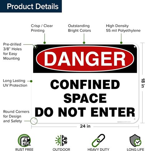 Danger Confined Space Do Not Enter Sign, 10x14 Inches, Rust Free .040 Aluminum, Fade Resistant, Made in USA by My Sign Center in Saudi Arabia