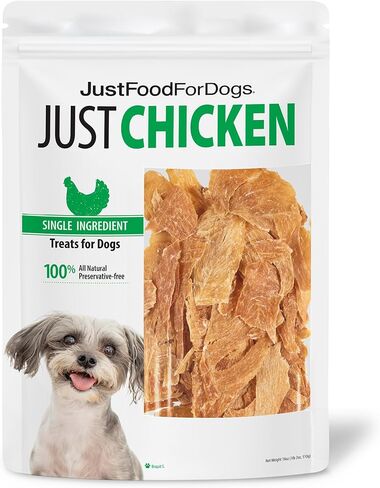 Just Food for Dogs Single Ingredient Healthy Dog Treats and Dog Snacks, Jerky Treats, Human Grade, Preservative and Grain Free, Rawhide Free Chews, Low Calorie Treat - Chicken Breast, 5 oz in Saudi Arabia