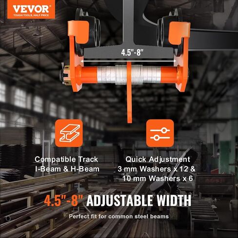 VEVOR 2T-K سعة تحميل يدوية 4400 رطل/2 طن، عربة دفع بعجلات مزدوجة، عرض شفة قابل للتعديل من 2.5 بوصة إلى 8 بوصة، رافعة مرآب فولاذية شديدة التحمل لشعاع I منحني مستقيم، برتقالي in Kuwait