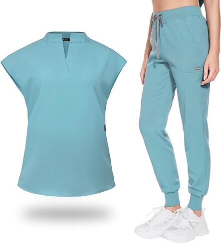 PARRA & CARRUYO - Uniforms for women, with a t-shirt with cap sleeves, elegant mandarin collar and sports pants with jogger in Saudi Arabia