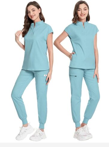 PARRA & CARRUYO - Uniforms for women, with a t-shirt with cap sleeves, elegant mandarin collar and sports pants with jogger in Saudi Arabia