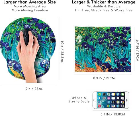 لوحة ماوس Van Gogh Almond Blossom مع حواف مخيطة. تصميم فني كلاسيكي ملون. قاعدة غير قابلة للانزلاق. قماش تنظيف من الألياف الدقيقة لنظارات العين والإلكترونيات. لوحة ماوس رائعة للكمبيوتر المحمول والسفر in Kuwait