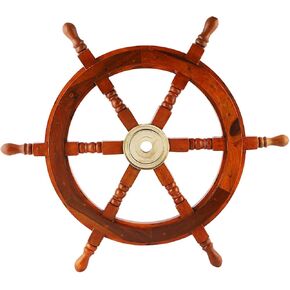 Brainmart Nautical Ship Wheel Handcrafted – Premium Wood Ship Wheel | Home & Gifts | Wall Decor Hangings | 18 Inches Natural Wood Ship Wheel