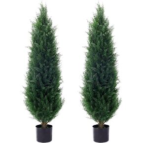 4ft(48") Artificial Cedar Topiary Tree Potted Plants UV Resistant Leaves Outdoor Artificial Shrub Home and Office Interior Decoration Outdoor Pruned Trees Artificial Outdoor Tree
