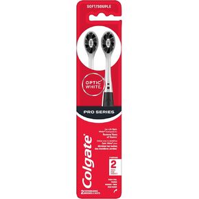 Colgate Optic White Pro Series Charcoal Toothbrushes, Adult Soft Toothbrushes with Charcoal Spiral Bristles, Helps Polish Away Surface Stains and Whitens Teeth, 2 Pack