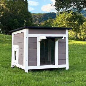 Outdoor Cat House 2 Story Cat House for Winter Weatherproof Feral Cat Enclosure Shelter with Escape Door Balcony Openable Roof