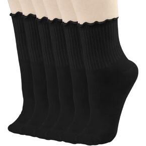 6 Pairs Womens Socks Ruffle Turn Cuff Socks Casual Crew Socks Breathable Knit Cotton Lettuce Ankle Frilly Socks