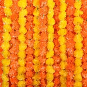 Tigeen 60 Pcs Marigold Garland for Decoration 4 Feet Artificial Marigold Flowers Mantle Decoration Indian Marigold Flowers Faux Garlands for Wedding Party House Warming Decor (Yellow)
