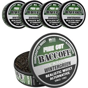 5 Cans, BaccOff Extra Wintergreen Fine Cut, Premium Tobacco Free, Nicotine Free Snuff Alternative