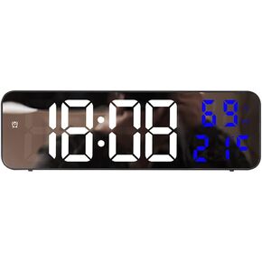 YardGo Digital Wall Clock for Bedroom, LED Digital Clock for Wall with 12/24H, Auto-Dimming, Temperature & Humidity, Mirror Digital Clock for Living Room, Bedroom, Farmhouse, Kitchen, Office