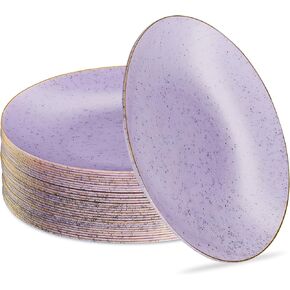 PLASTICPRO 30 Pack Disposable Plastic Plates Heavyweight Granite Look Elegant 7 inch Dinner Plates Purple with Gold Rim