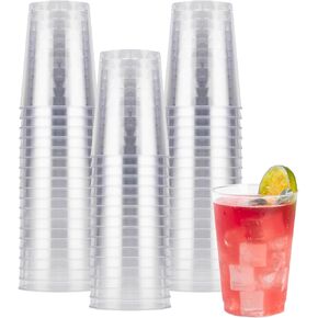 Goodluck 100PCS 10oz Clear Plastic Cups for Party, Disposable Clear Plastic Cups, Plastic Cocktail Glasses for Wedding Thanksgiving, Christmas, and Parties