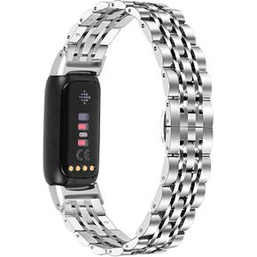 LAREDTREE Compatible with Fitbit Luxe Band, Adjustable Stainless Steel Women Rhinestone Diamond Replacement Wristbands Classy Dressy Bracelet Heart Rate Fitbit Luxe Straps Accessories for Women Girls