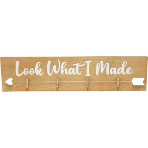Elegant Designs HG2038-WRM Decorix Farmhouse Wall Mounted Hanging 4 Photo Wood Picture Display w Clips & Look What I Made Rnbw Script for Artwork,Drawings,Décor,Kids Room,Nursery,Playroom,Wht Wash