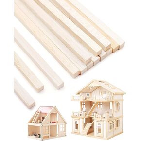 Benvo Balsa Wood Sticks Square Wooden Dowels Unfinished Hardwood Strips Natural Long Woodcraft Sticks Batons for DIY Crafts Model Making (1/2x 1/2 x 11.8 Inch) in Kuwait