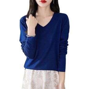 Women's 100% Merino Wool Base Layer Shirt Tops V Neck Long Sleeve Travel Hiking Tee T Shirt Pullover Sweater