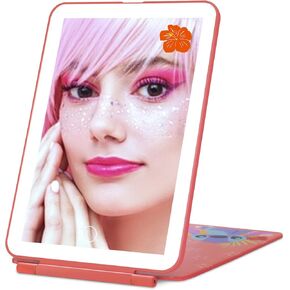 Impressions Vanity Disney Stitch TouchPad Mini LED Makeup Mirror for Purse, Ultra Slim Travel Mirror with Tri Tone Lights, Flip Cover, Adjustable Brightness, and Touch Screen Switch (Blue)