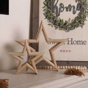 LOSOUR Set of 2 Natural Wood Decor Stars,Coffee Table Decor, Centerpiece Table Decorations,TV Stand Decor, Bookshelf Decor, Desk Decor, Tiered Tray Decor for Living Room, Bedroom, Office
